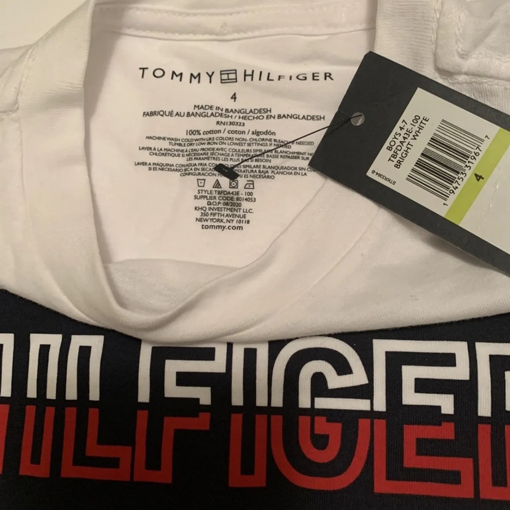 Tommy Hilfiger Kids White Logo Shirt Boys Size 4 White/Red/Blue 100%cotton NWT - Picture 4 of 5